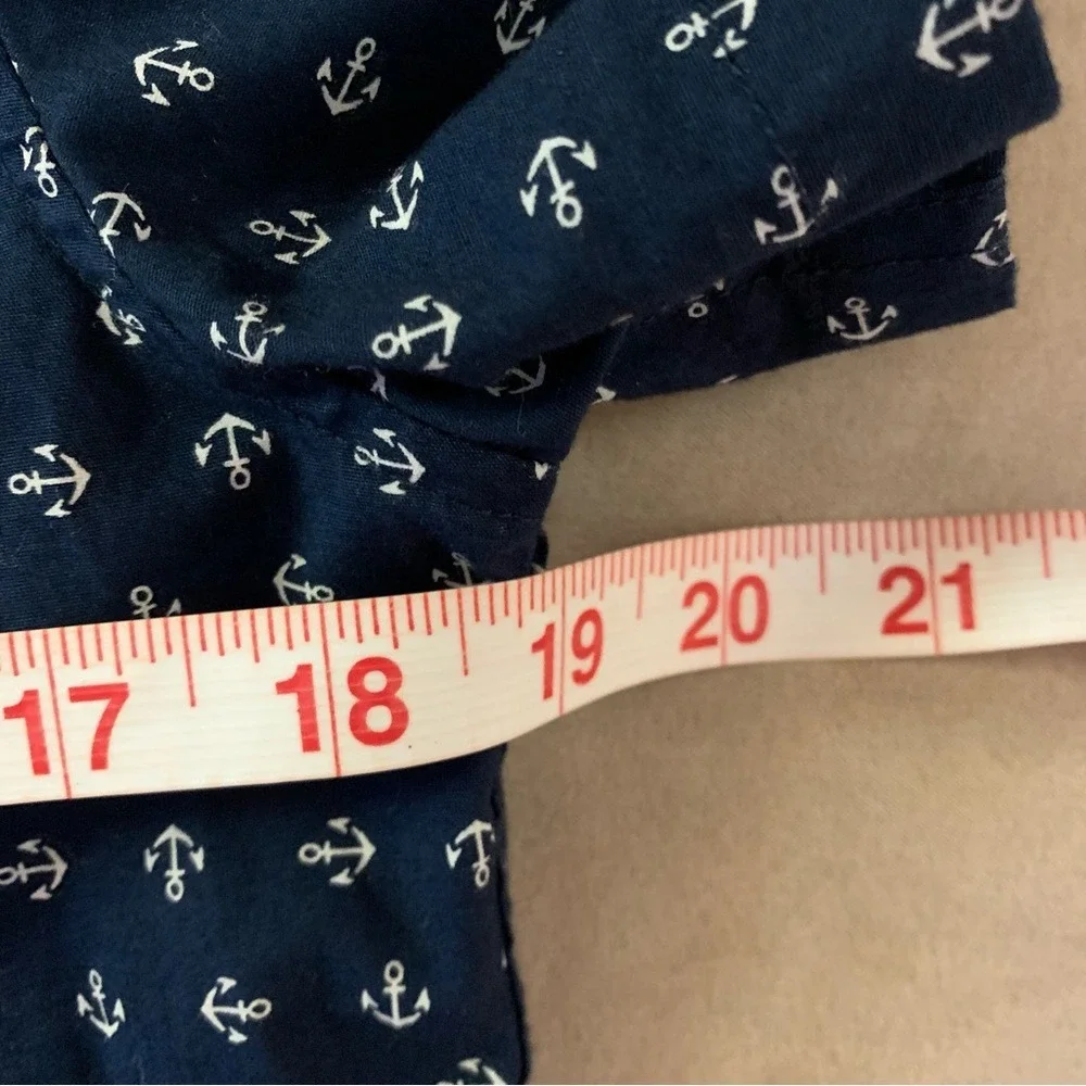 J. CREW. Blue short‎ sleeve shirt w/ anchor print all over. Size S. Flex …